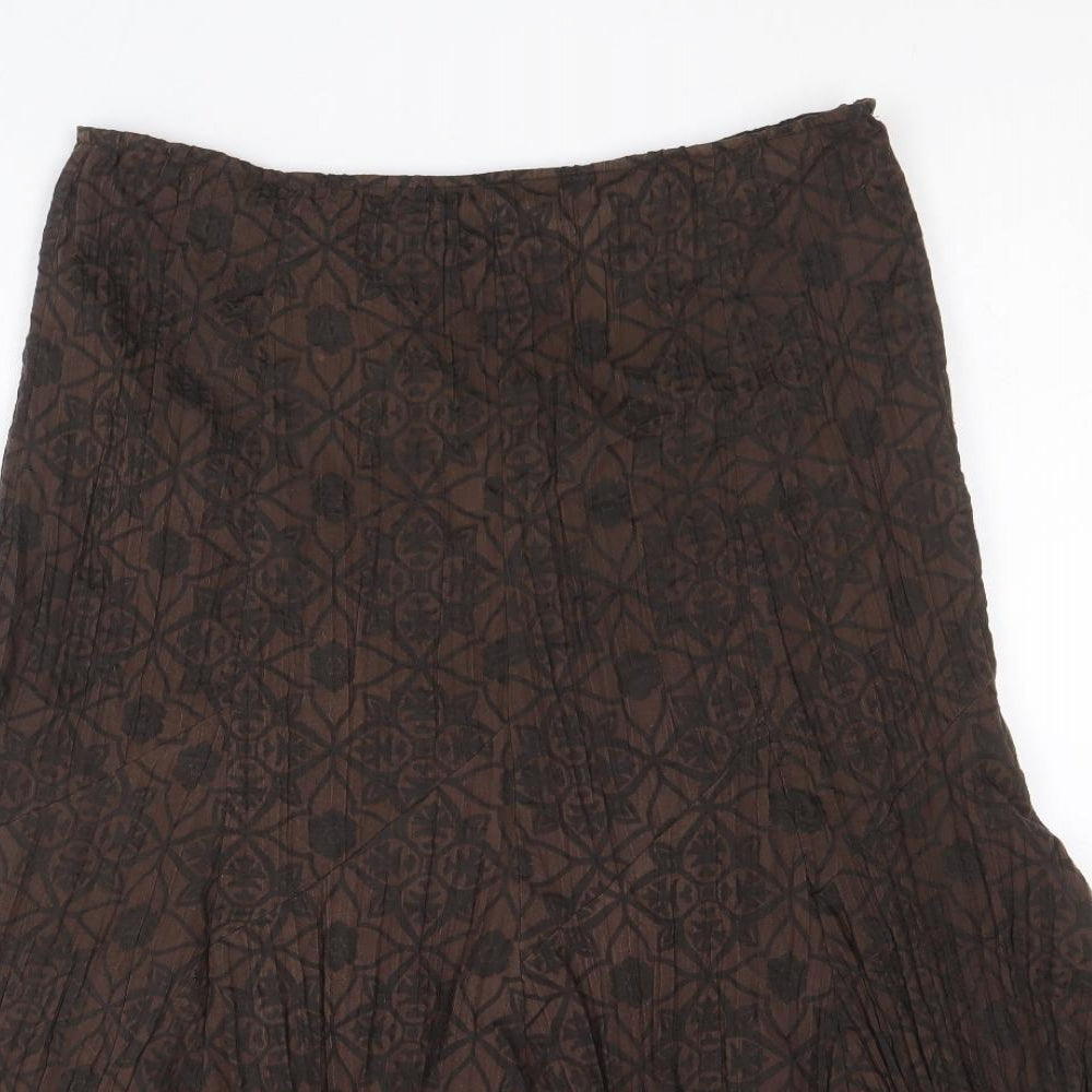 Wallis Womens Brown Geometric Cotton Swing Skirt Size 12 Zip