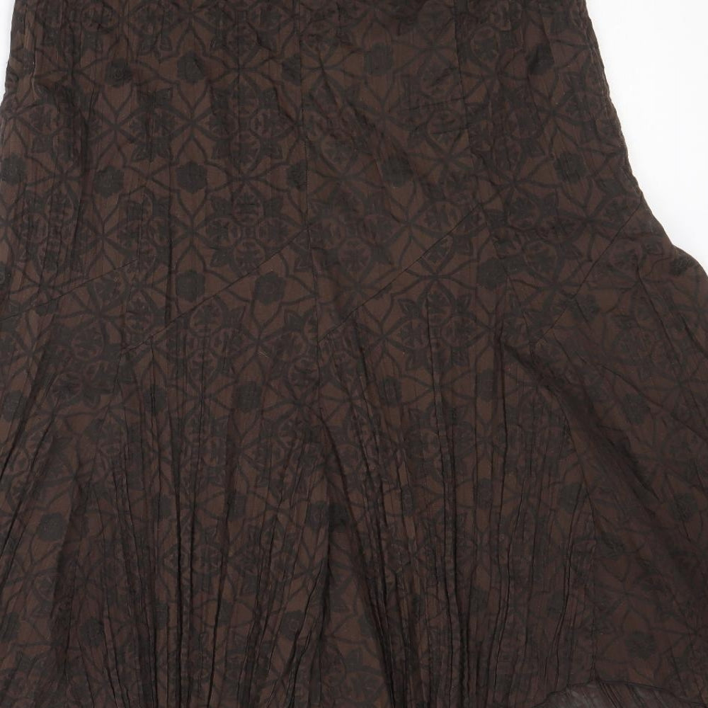 Wallis Womens Brown Geometric Cotton Swing Skirt Size 12 Zip