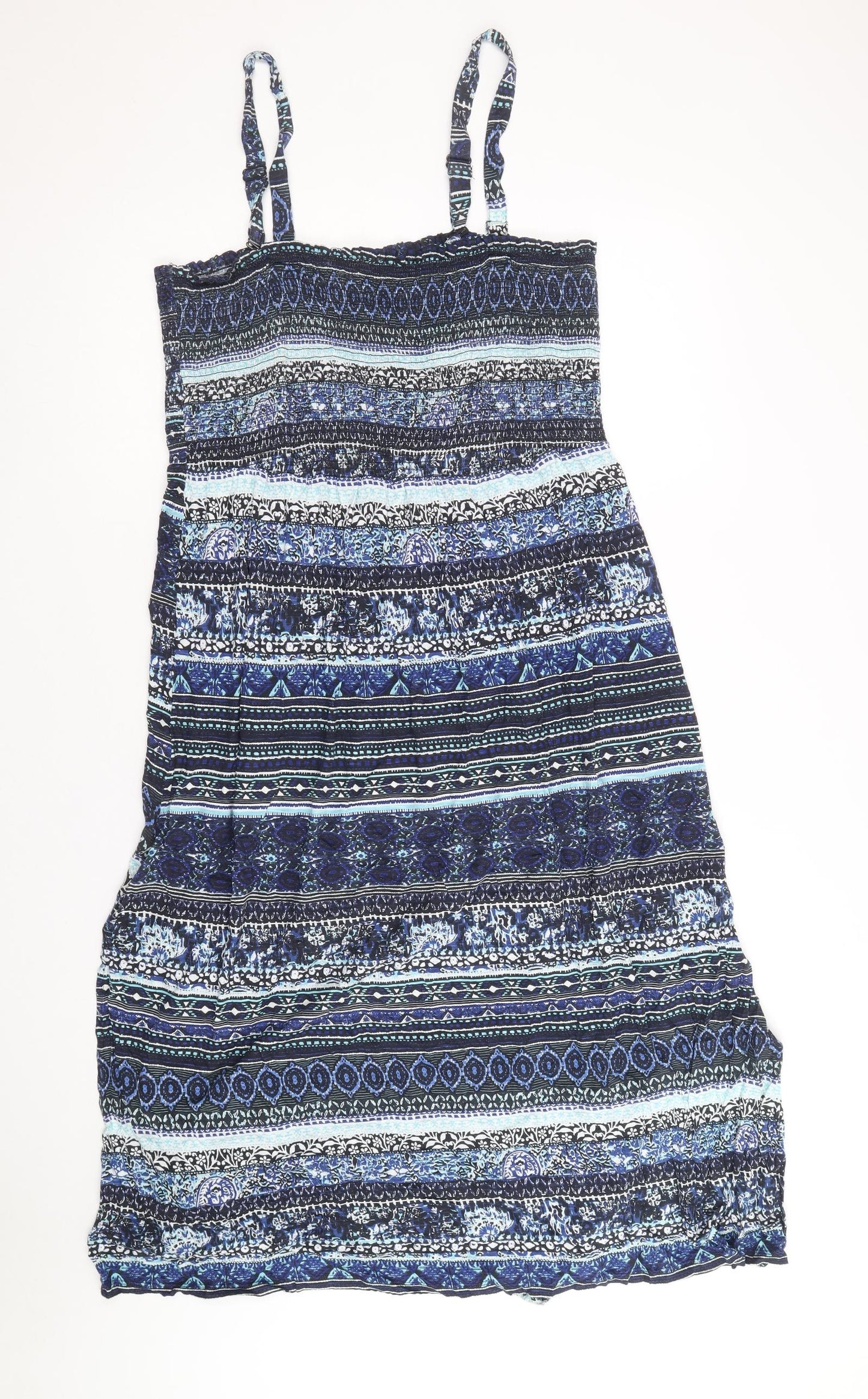 Damart Womens Blue Geometric Viscose A-Line Size 18 Square Neck Pullover