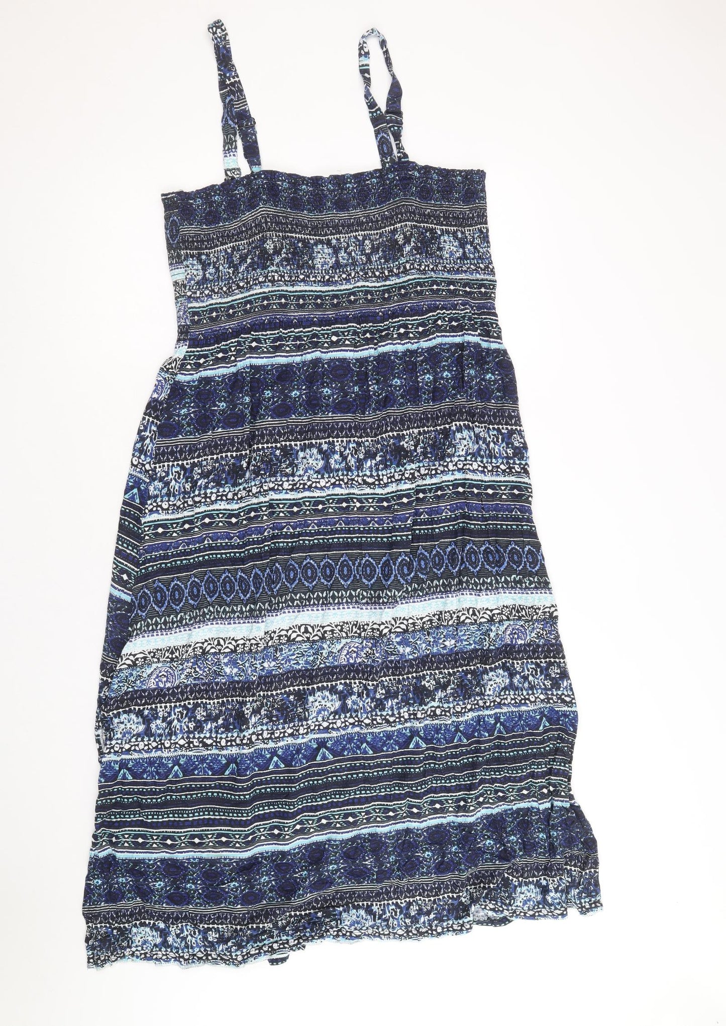 Damart Womens Blue Geometric Viscose A-Line Size 18 Square Neck Pullover