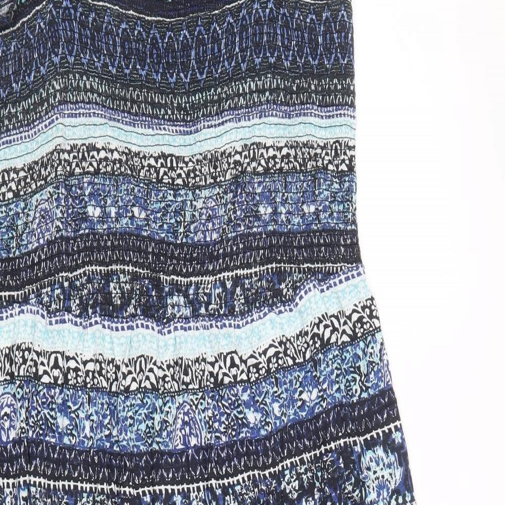 Damart Womens Blue Geometric Viscose A-Line Size 18 Square Neck Pullover