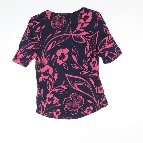 Marks and Spencer Womens Blue Floral Viscose Basic T-Shirt Size 10 Round Neck