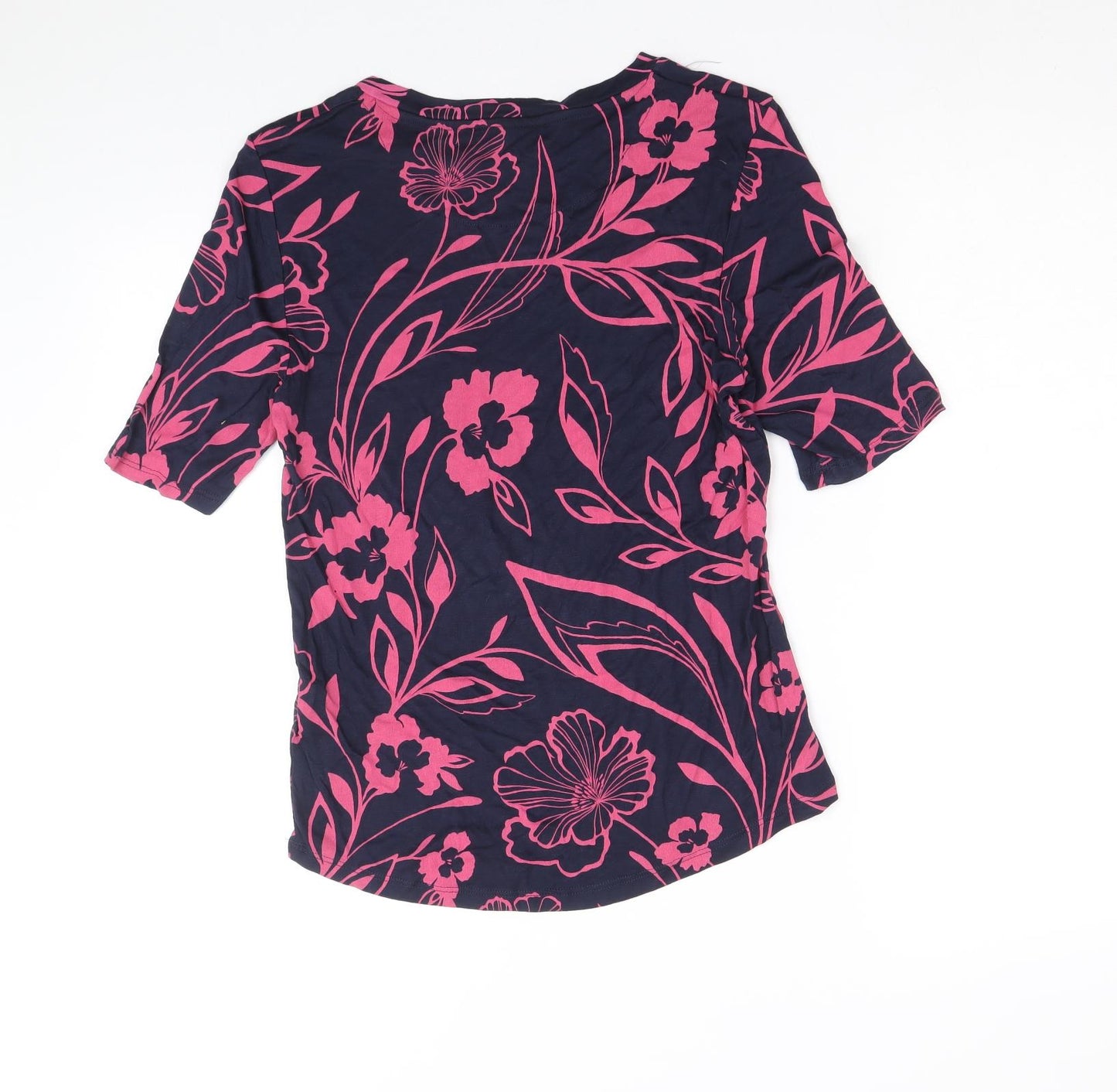 Marks and Spencer Womens Blue Floral Viscose Basic T-Shirt Size 10 Round Neck