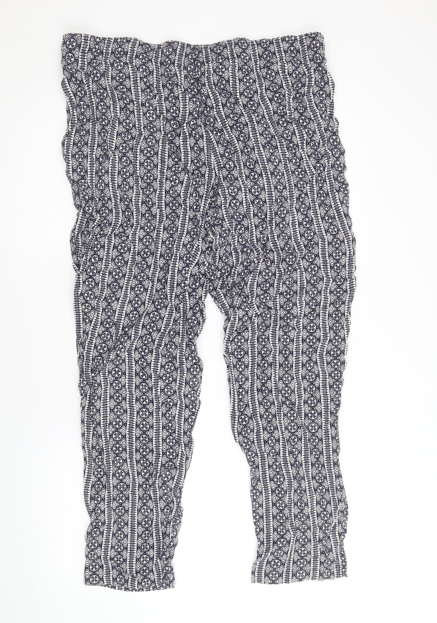 Pebble Bay Womens Blue Geometric Viscose Harem Trousers Size 18 Regular Drawstring