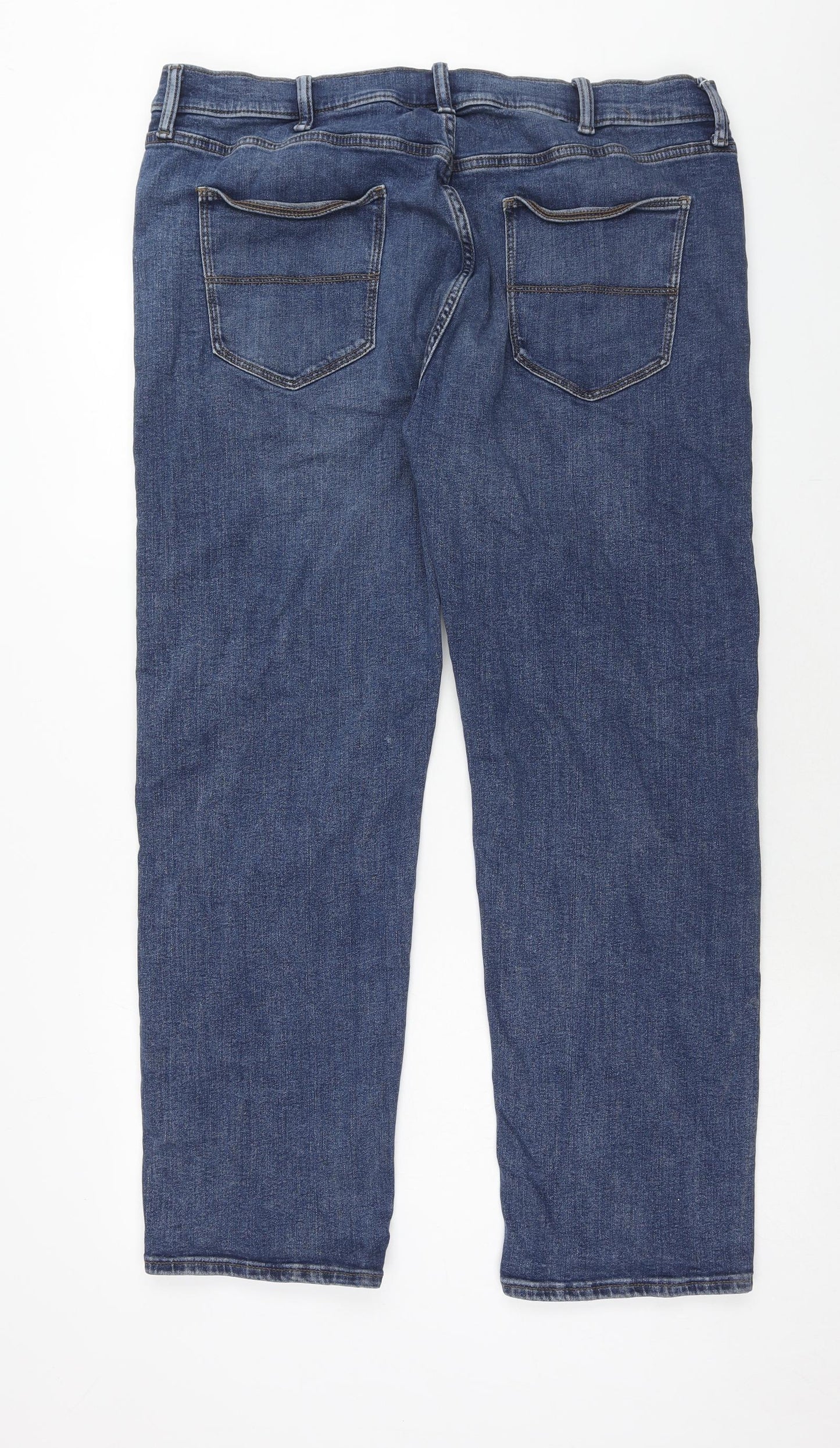 Marks and Spencer Mens Blue Cotton Straight Jeans Size 38 in L29 in Regular Zip
