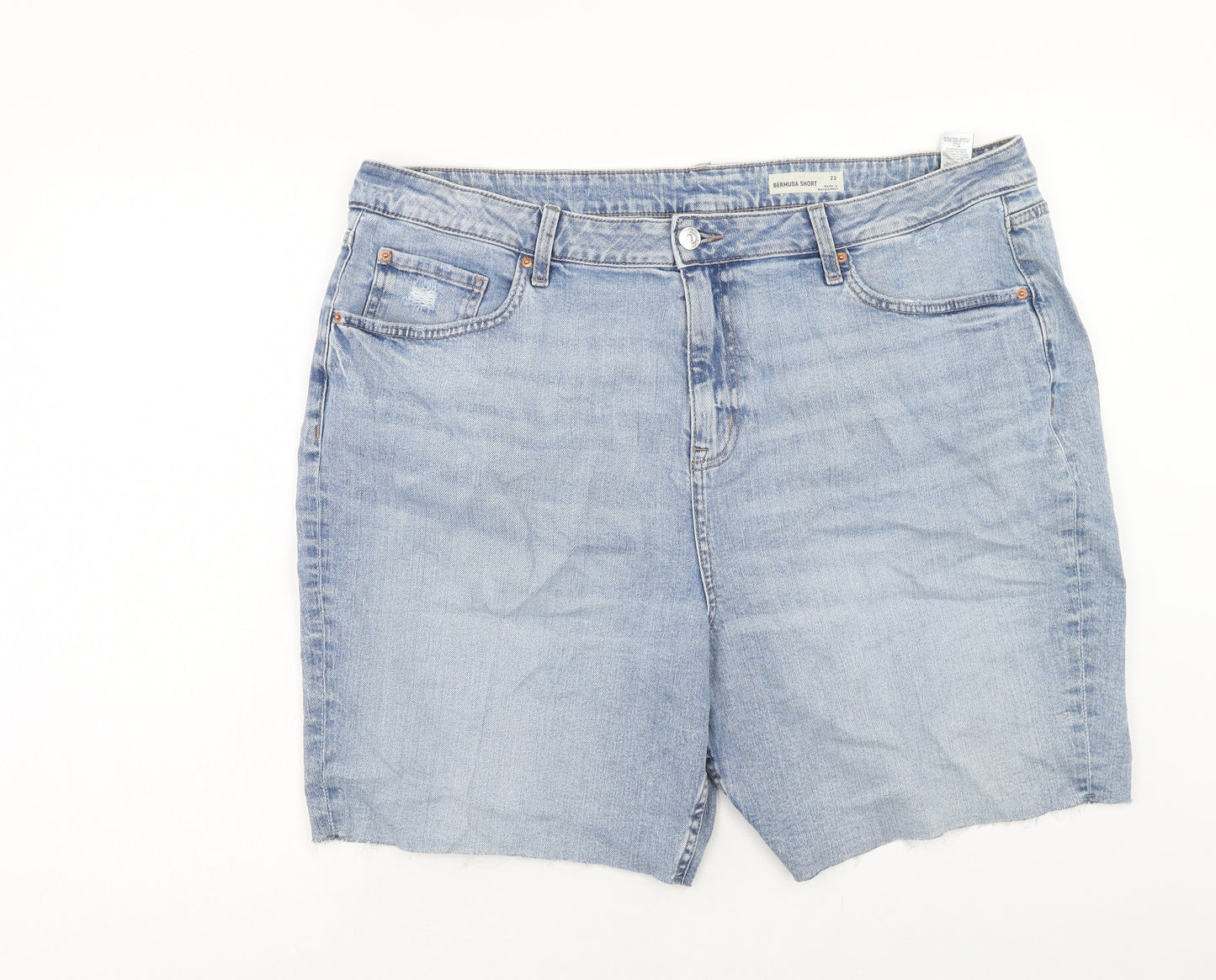 Marks and Spencer Womens Blue Cotton Bermuda Shorts Size 22 Regular Zip