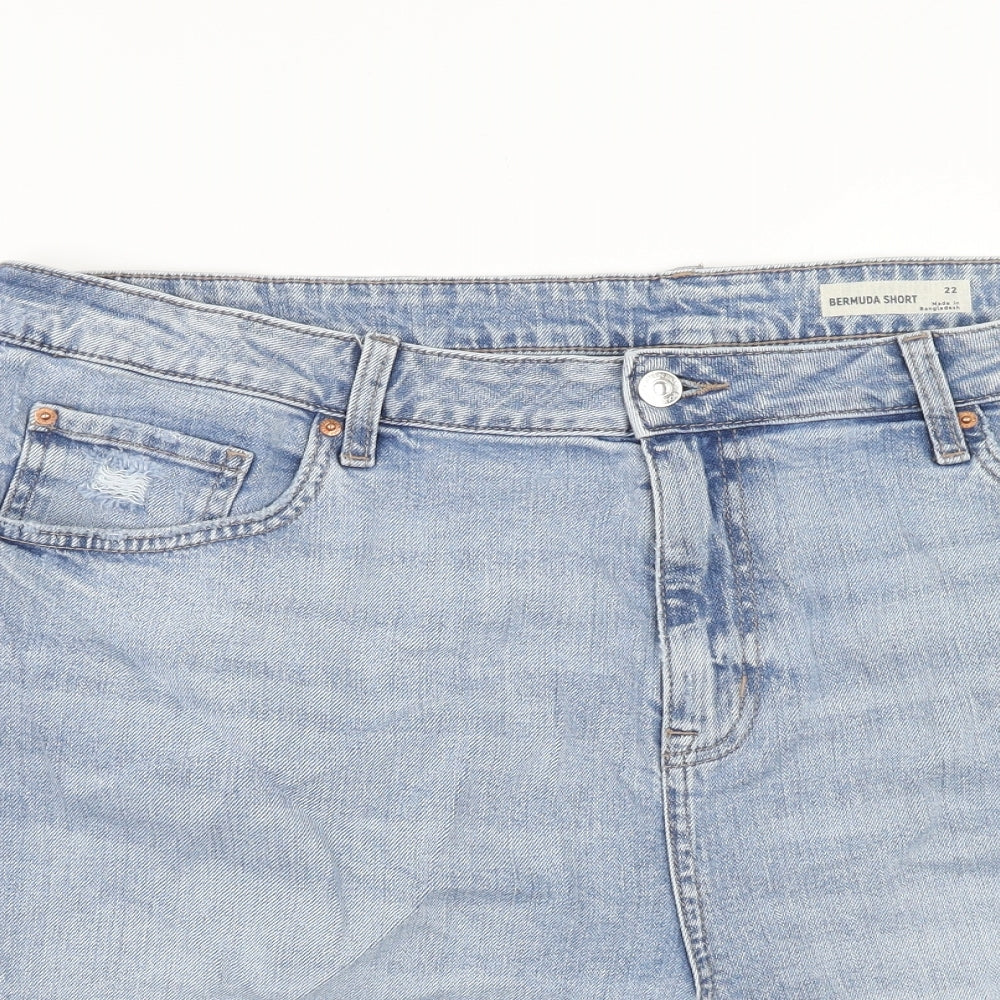 Marks and Spencer Womens Blue Cotton Bermuda Shorts Size 22 Regular Zip