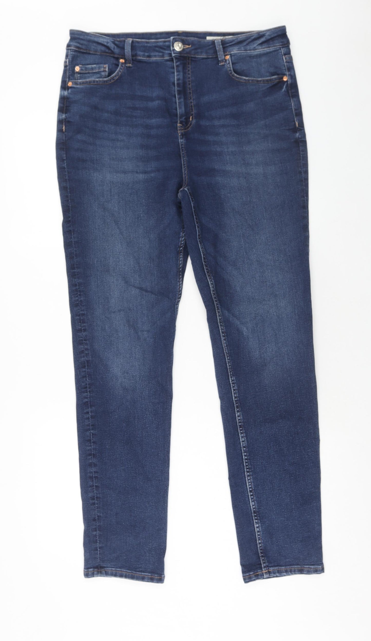 Marks and Spencer Womens Blue Cotton Skinny Jeans Size 16 Slim Zip