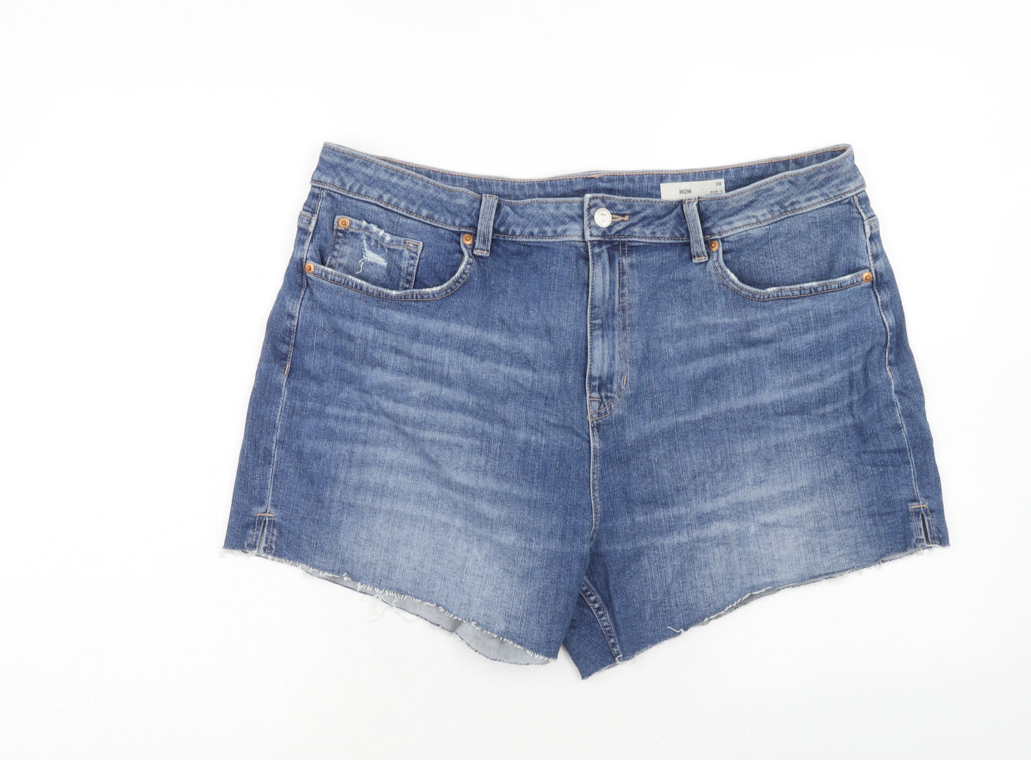 Marks and Spencer Womens Blue Cotton Mom Shorts Size 20 in Regular Zip