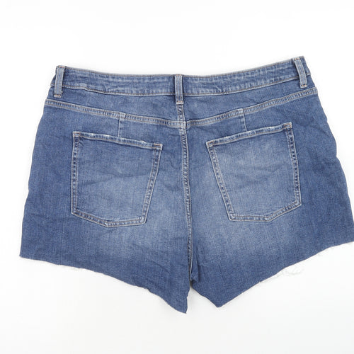 Marks and Spencer Womens Blue Cotton Mom Shorts Size 20 in Regular Zip