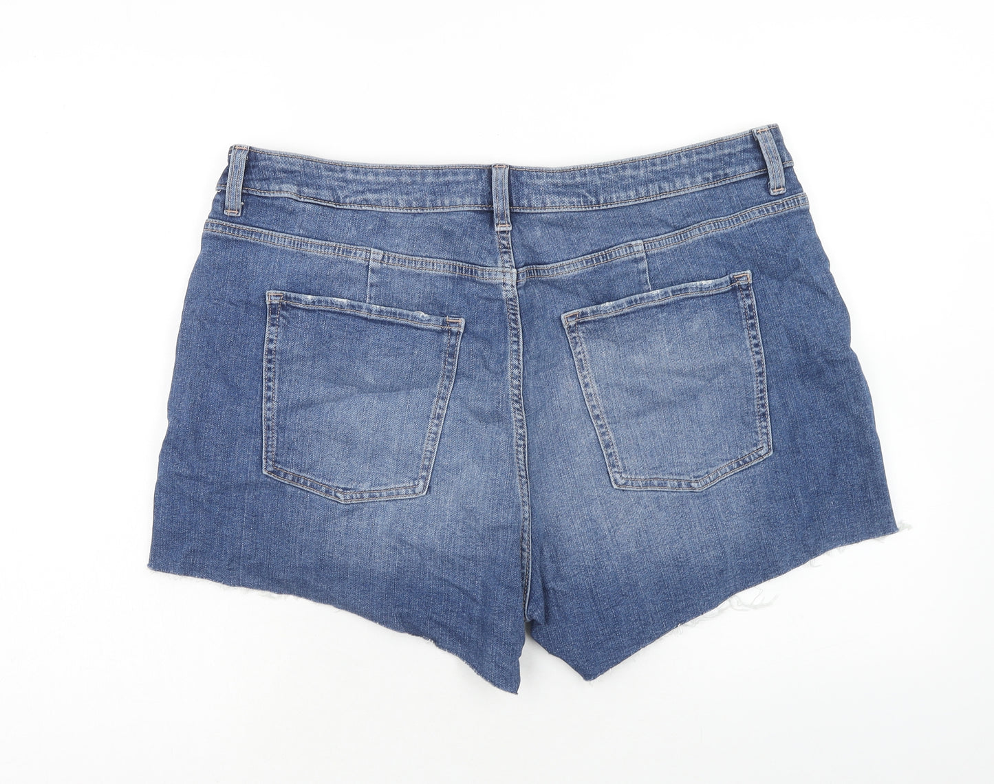 Marks and Spencer Womens Blue Cotton Mom Shorts Size 20 in Regular Zip