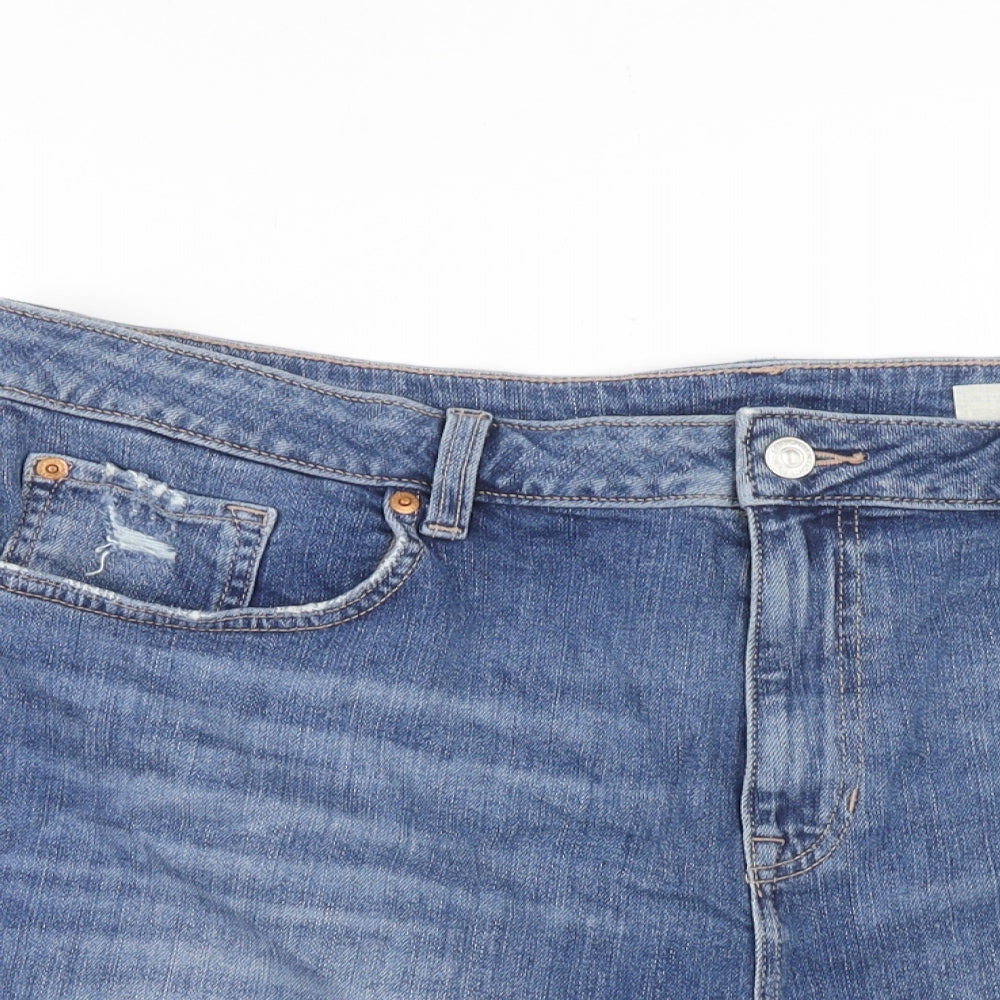 Marks and Spencer Womens Blue Cotton Mom Shorts Size 20 in Regular Zip