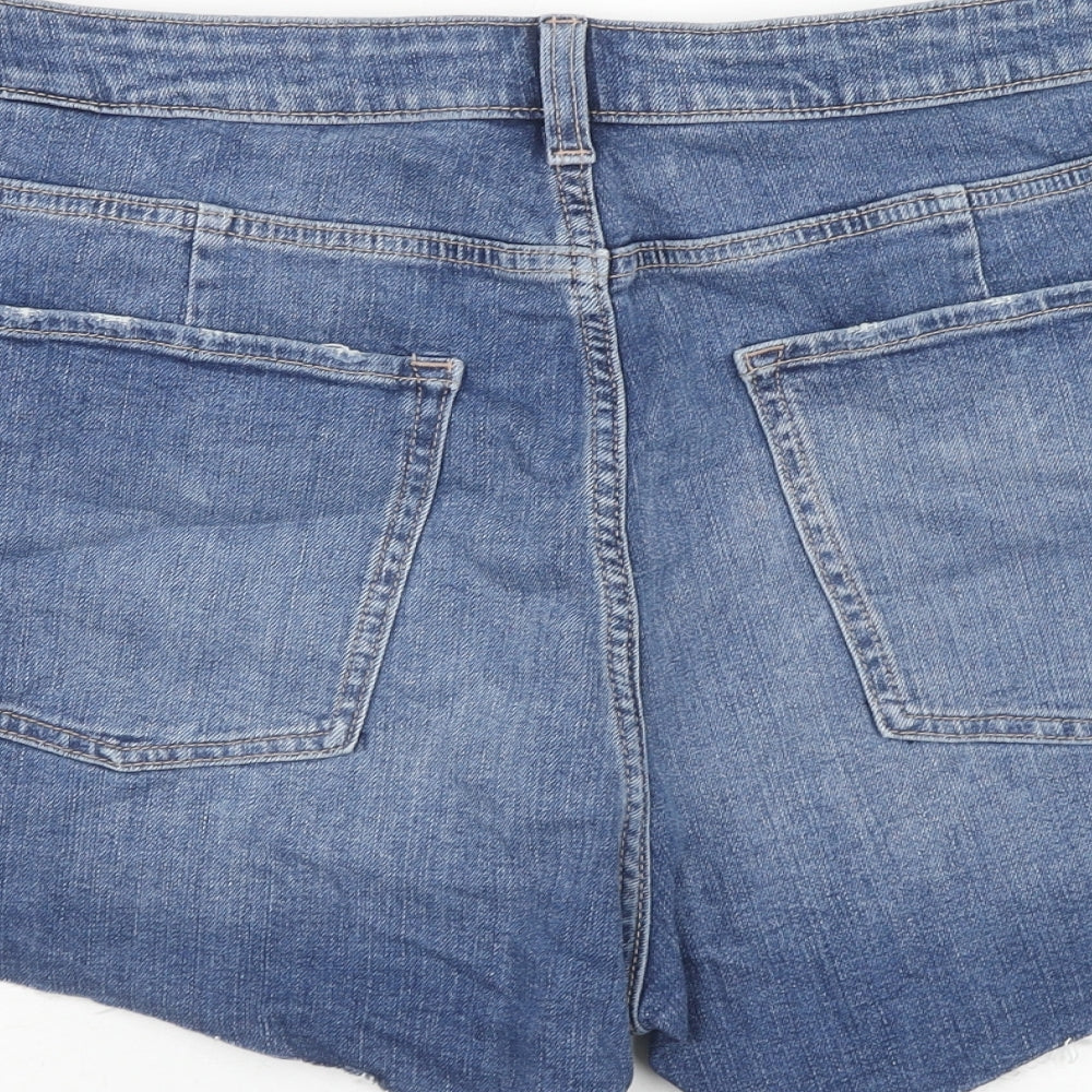 Marks and Spencer Womens Blue Cotton Mom Shorts Size 20 in Regular Zip