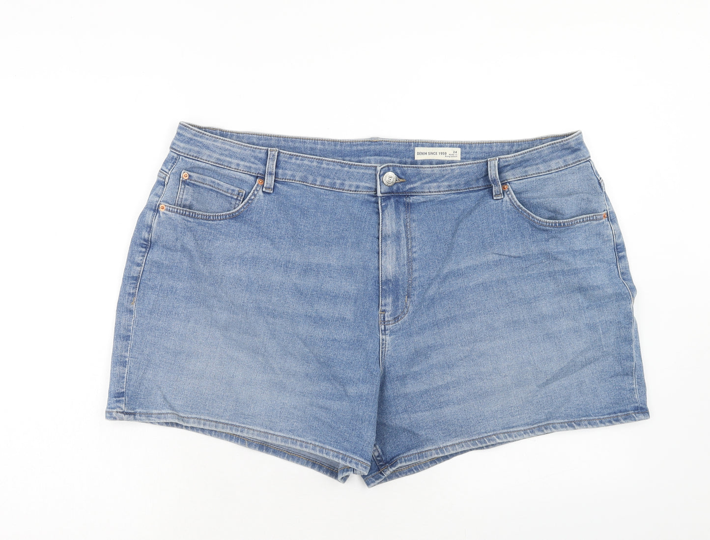 Marks and Spencer Womens Blue Cotton Mom Shorts Size 24 Regular Zip