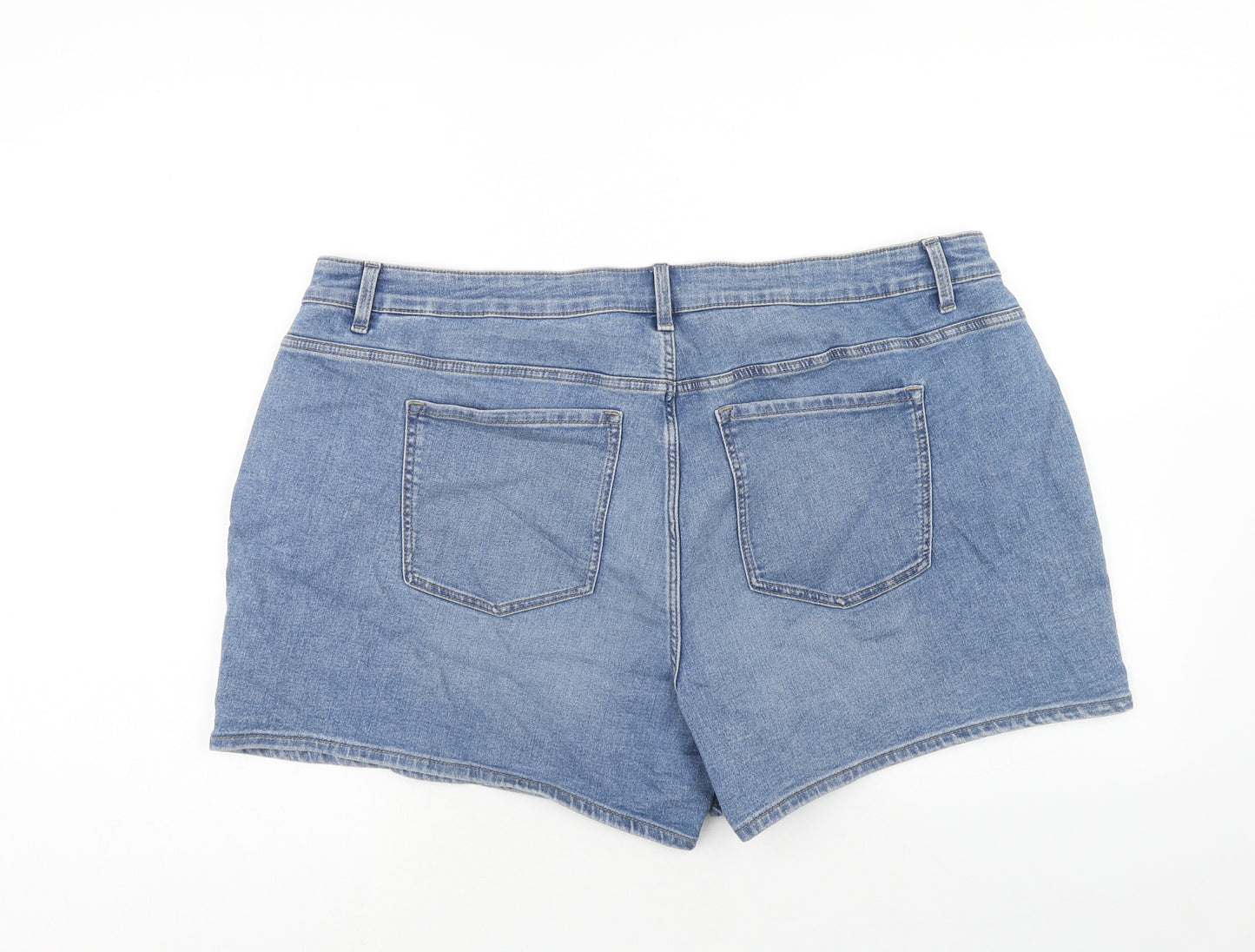 Marks and Spencer Womens Blue Cotton Mom Shorts Size 24 Regular Zip