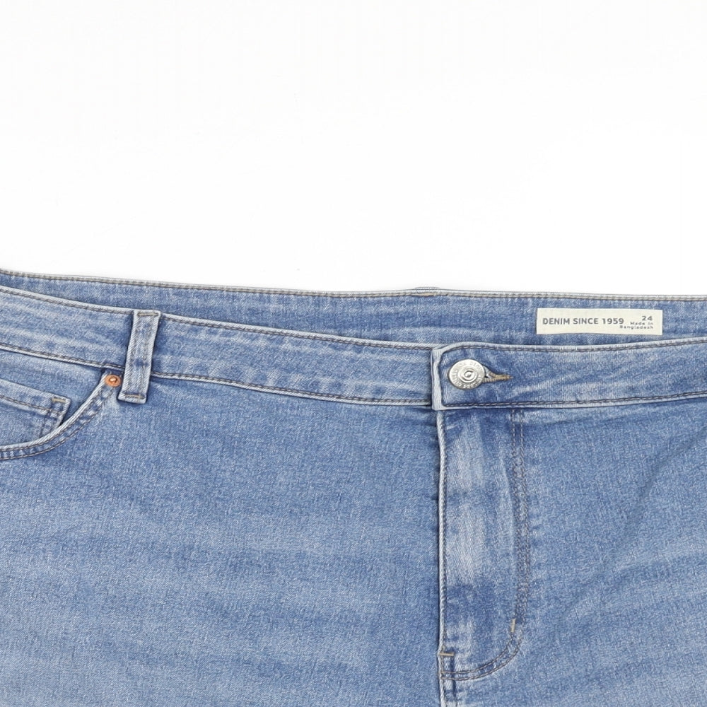 Marks and Spencer Womens Blue Cotton Mom Shorts Size 24 Regular Zip