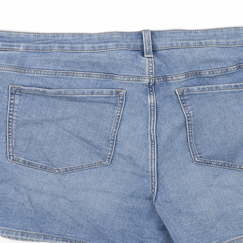 Marks and Spencer Womens Blue Cotton Mom Shorts Size 24 Regular Zip