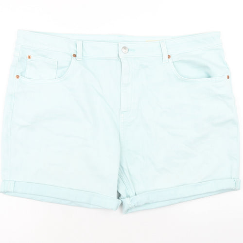 Marks and Spencer Womens Blue Cotton Boyfriend Shorts Size 2XS Regular Zip