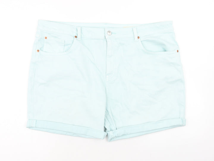Marks and Spencer Womens Blue Cotton Boyfriend Shorts Size 2XS Regular Zip