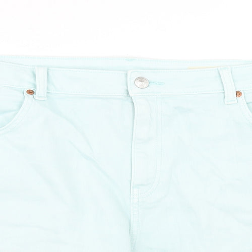 Marks and Spencer Womens Blue Cotton Boyfriend Shorts Size 2XS Regular Zip