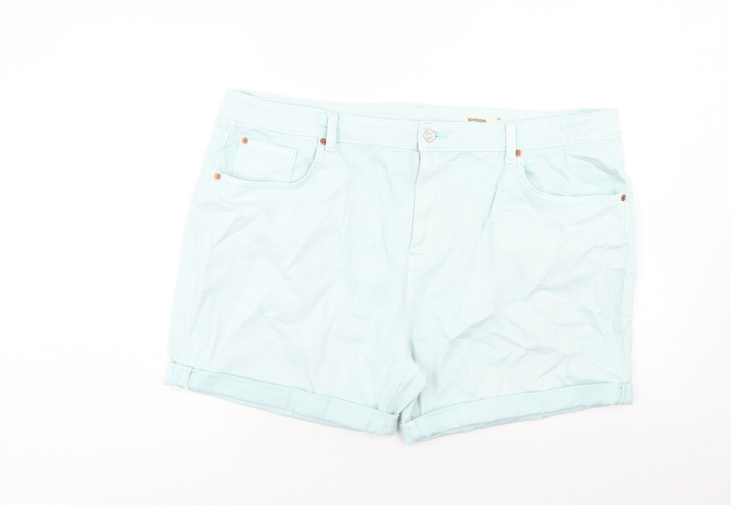 Marks and Spencer Womens Blue Cotton Boyfriend Shorts Size 22 Regular Zip