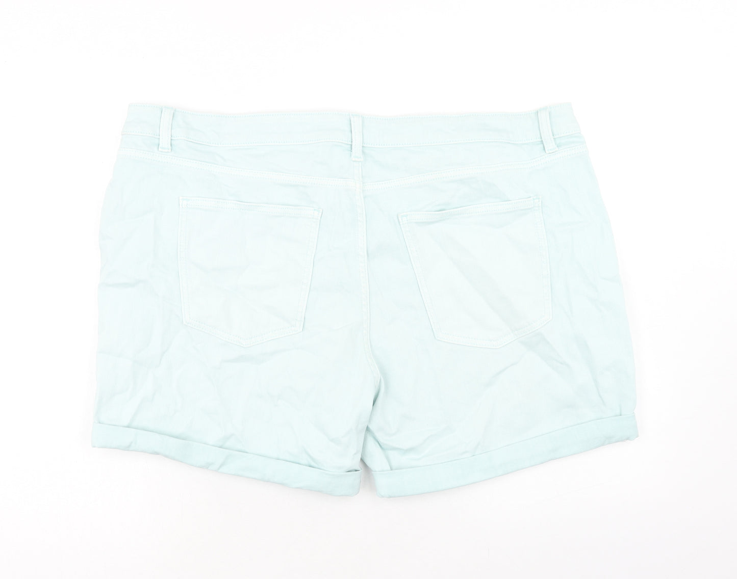 Marks and Spencer Womens Blue Cotton Boyfriend Shorts Size 22 Regular Zip