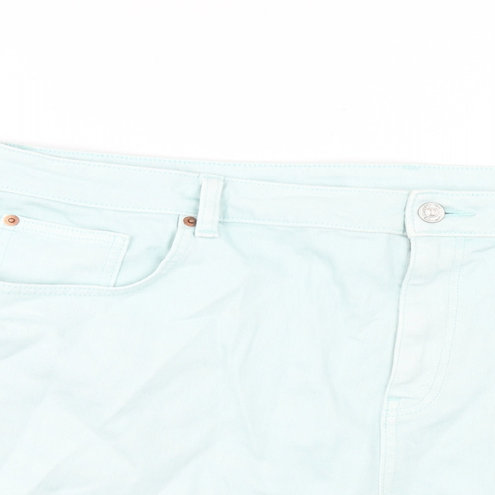 Marks and Spencer Womens Blue Cotton Boyfriend Shorts Size 22 Regular Zip