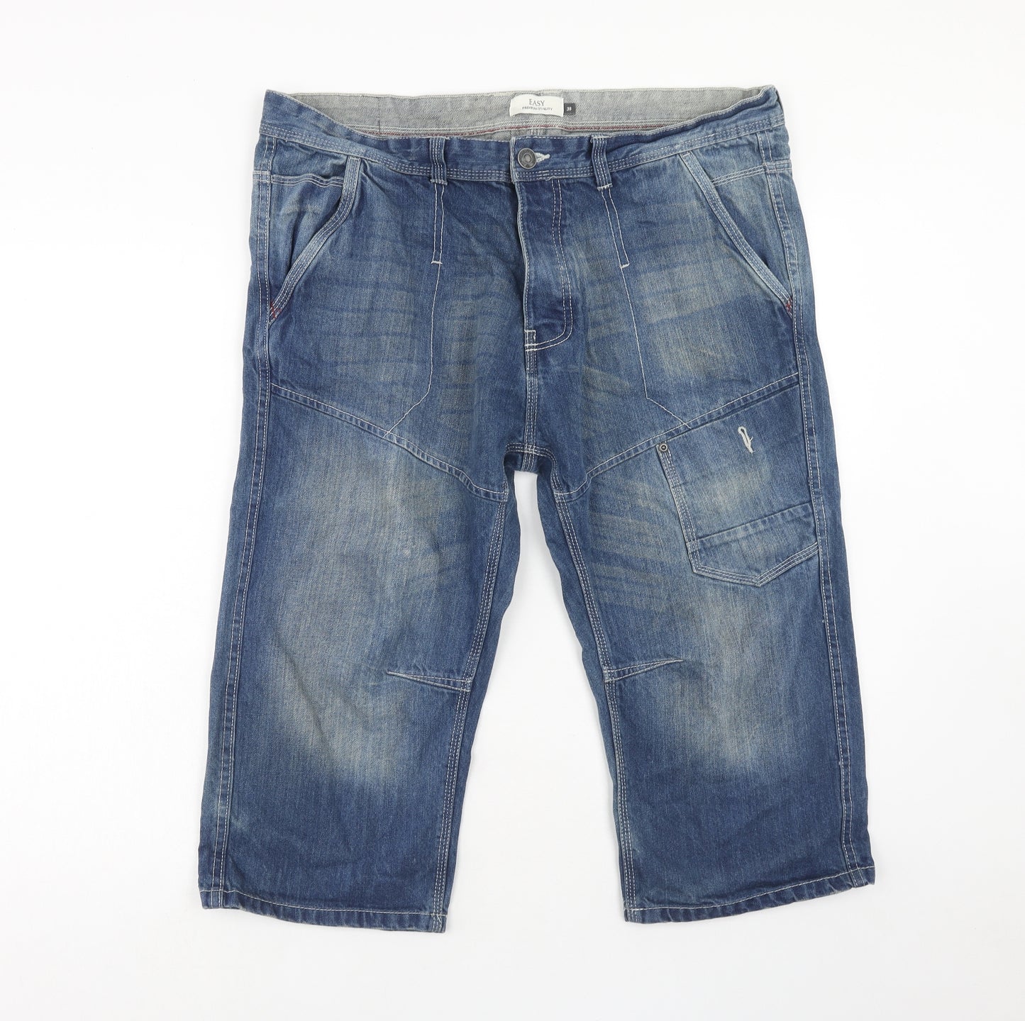 Easy Mens Blue Cotton Bermuda Shorts Size 38 in Regular Button