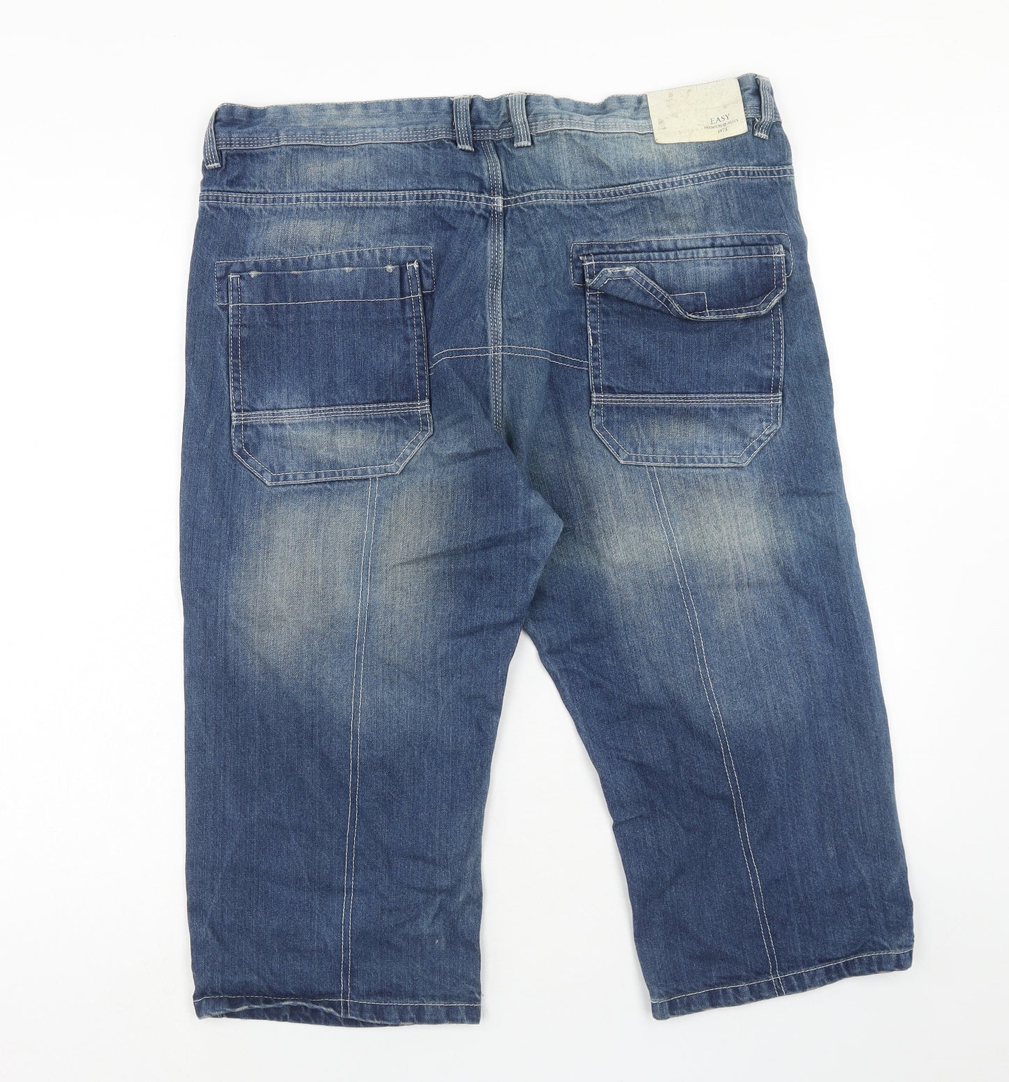 Easy Mens Blue Cotton Bermuda Shorts Size 38 in Regular Button