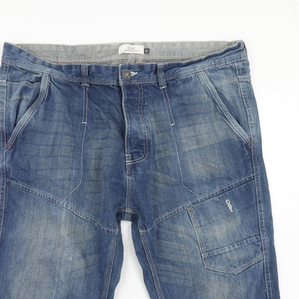 Easy Mens Blue Cotton Bermuda Shorts Size 38 in Regular Button