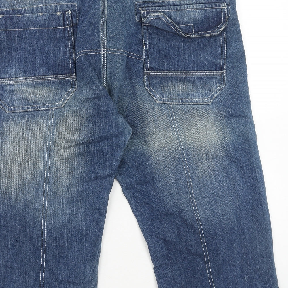 Easy Mens Blue Cotton Bermuda Shorts Size 38 in Regular Button