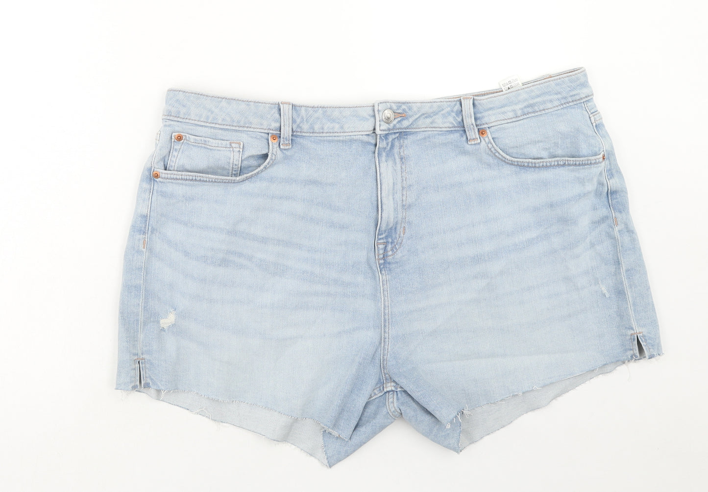 Marks and Spencer Womens Blue Cotton Cut-Off Shorts Size 22 Regular Zip