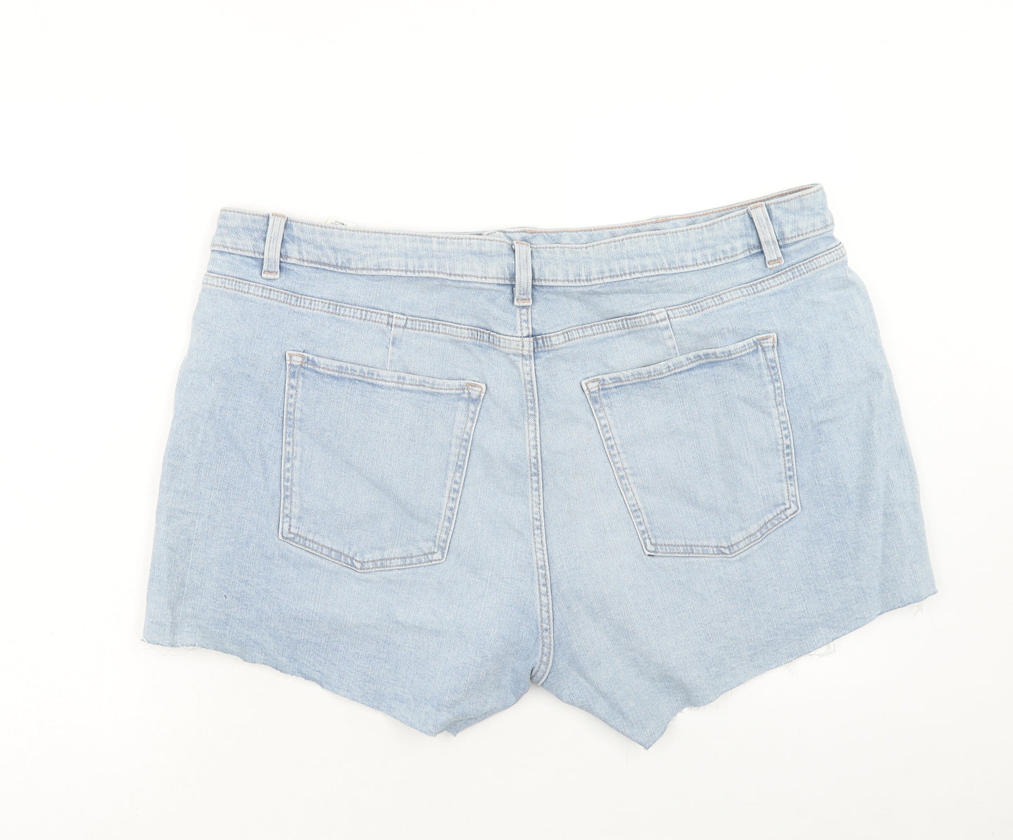 Marks and Spencer Womens Blue Cotton Cut-Off Shorts Size 22 Regular Zip