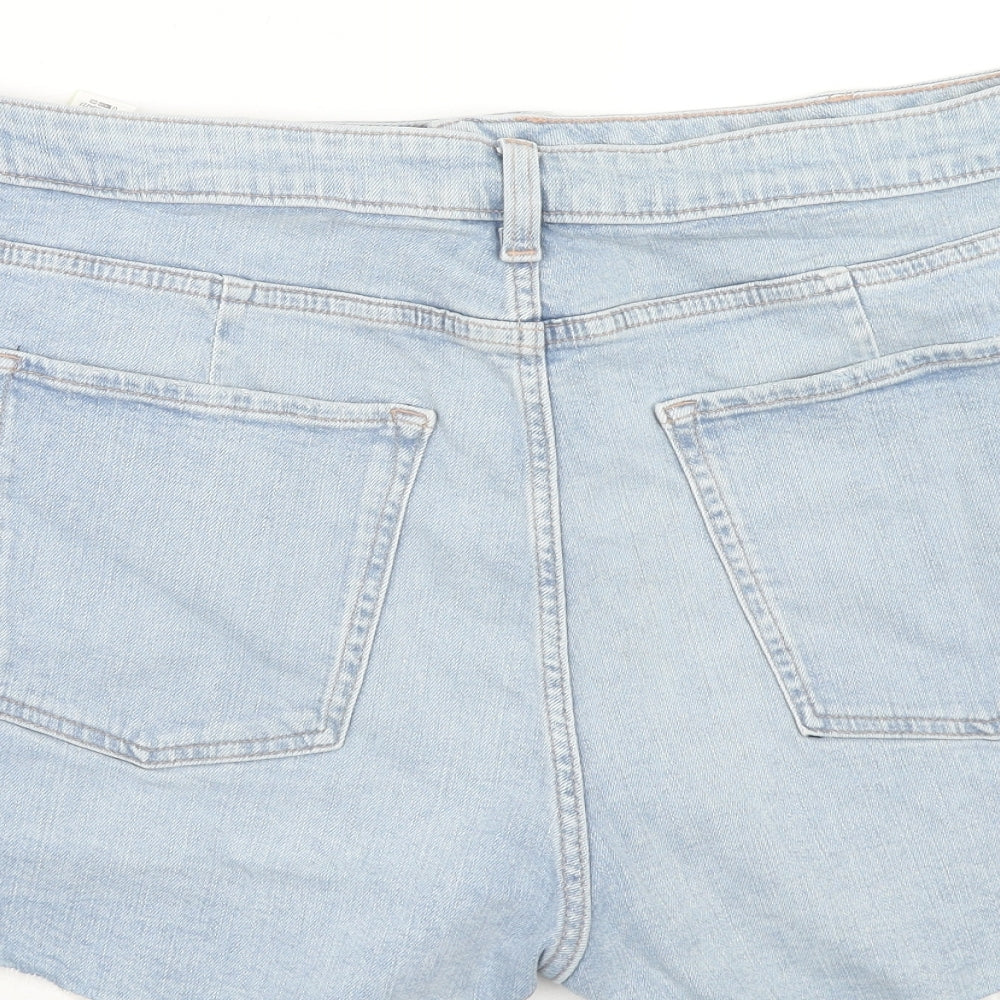 Marks and Spencer Womens Blue Cotton Cut-Off Shorts Size 22 Regular Zip