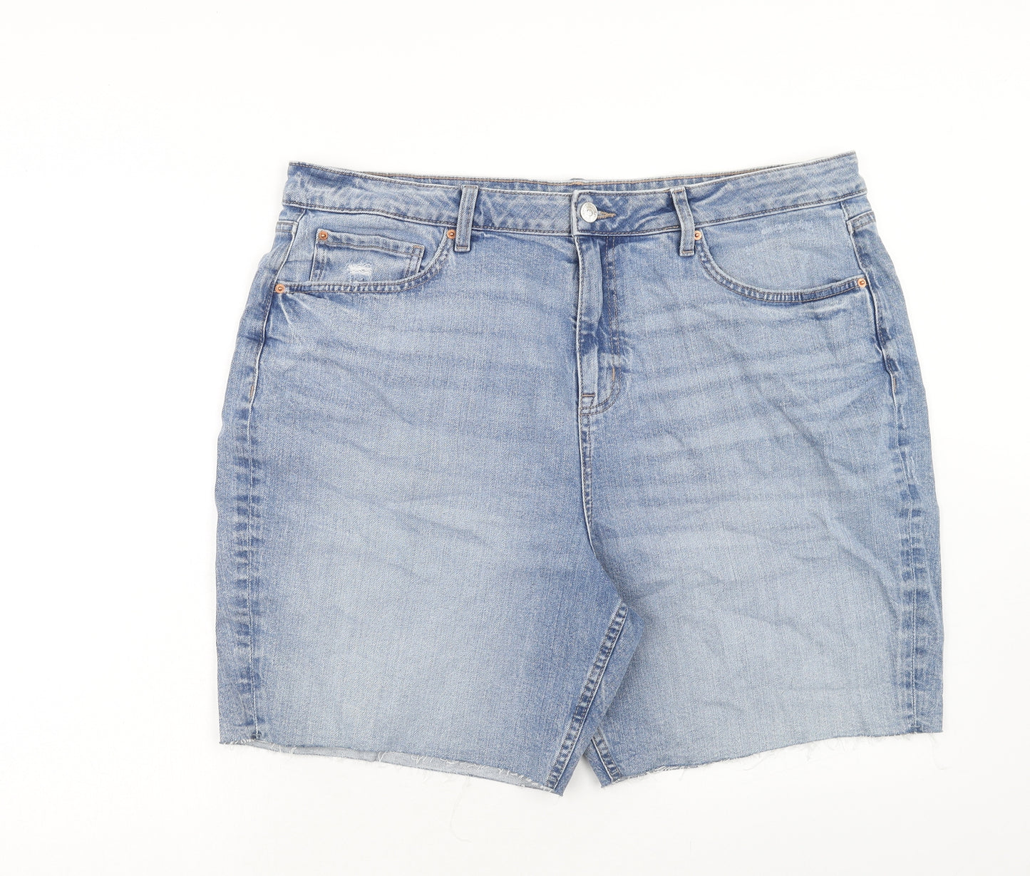 Marks and Spencer Womens Blue Cotton Cut-Off Shorts Size 20 Regular Zip