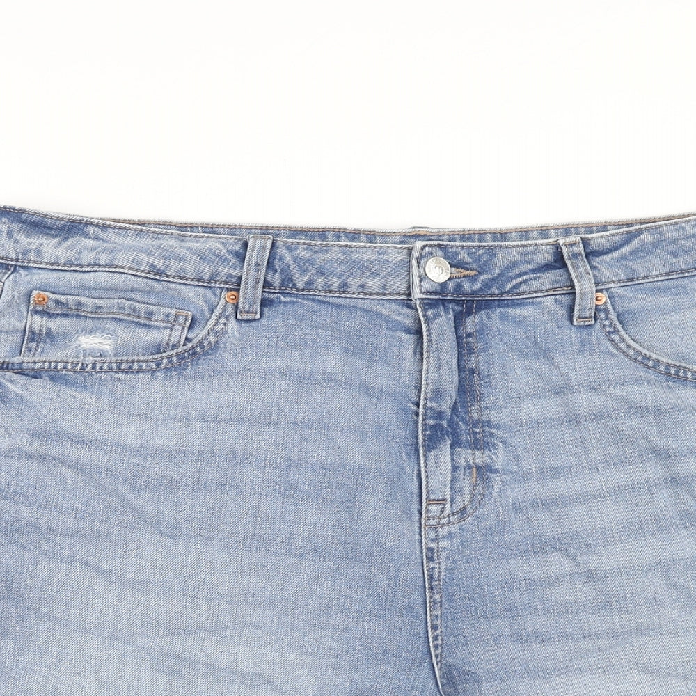 Marks and Spencer Womens Blue Cotton Cut-Off Shorts Size 20 Regular Zip