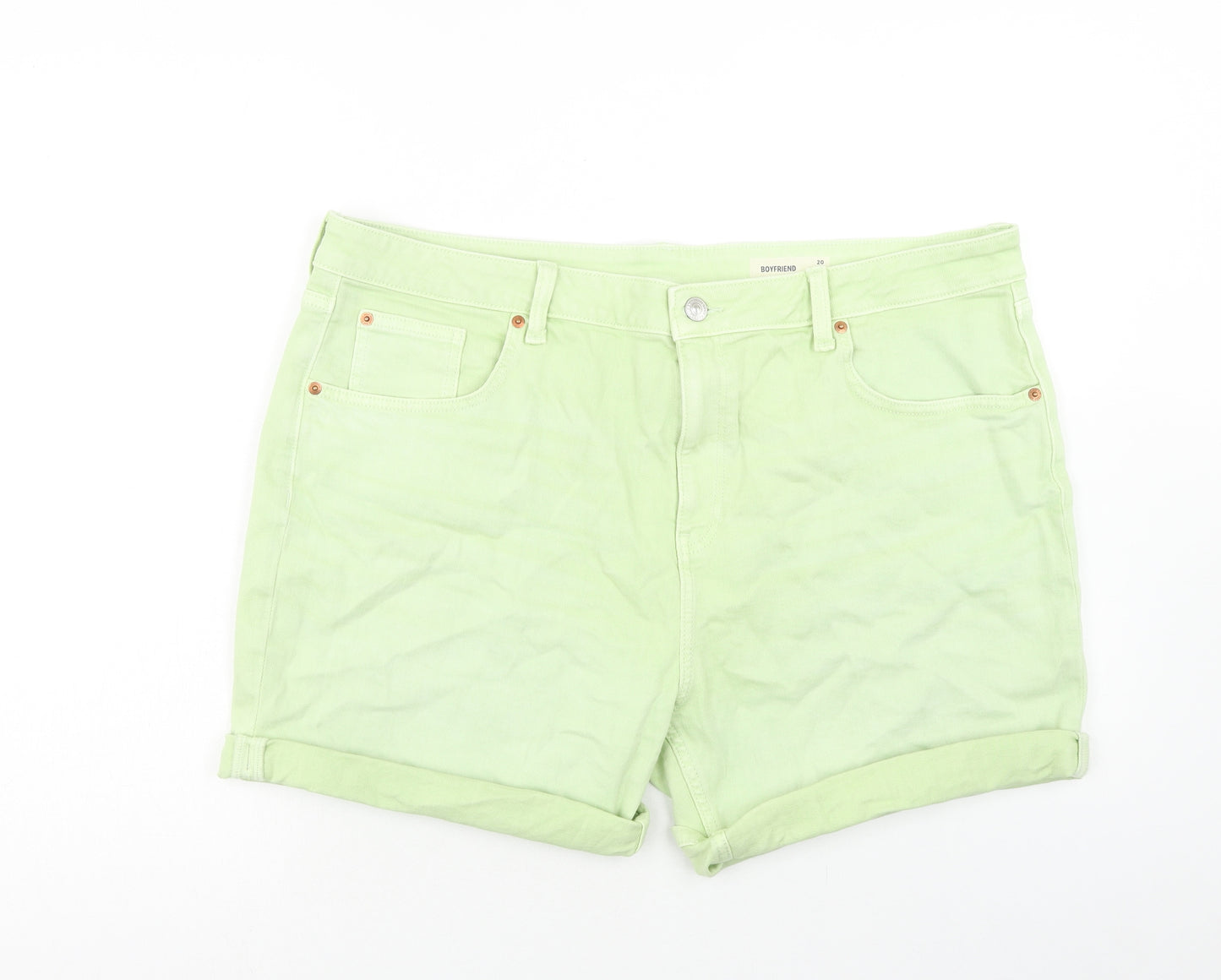 Marks and Spencer Womens Green Cotton Boyfriend Shorts Size 22 Regular Zip