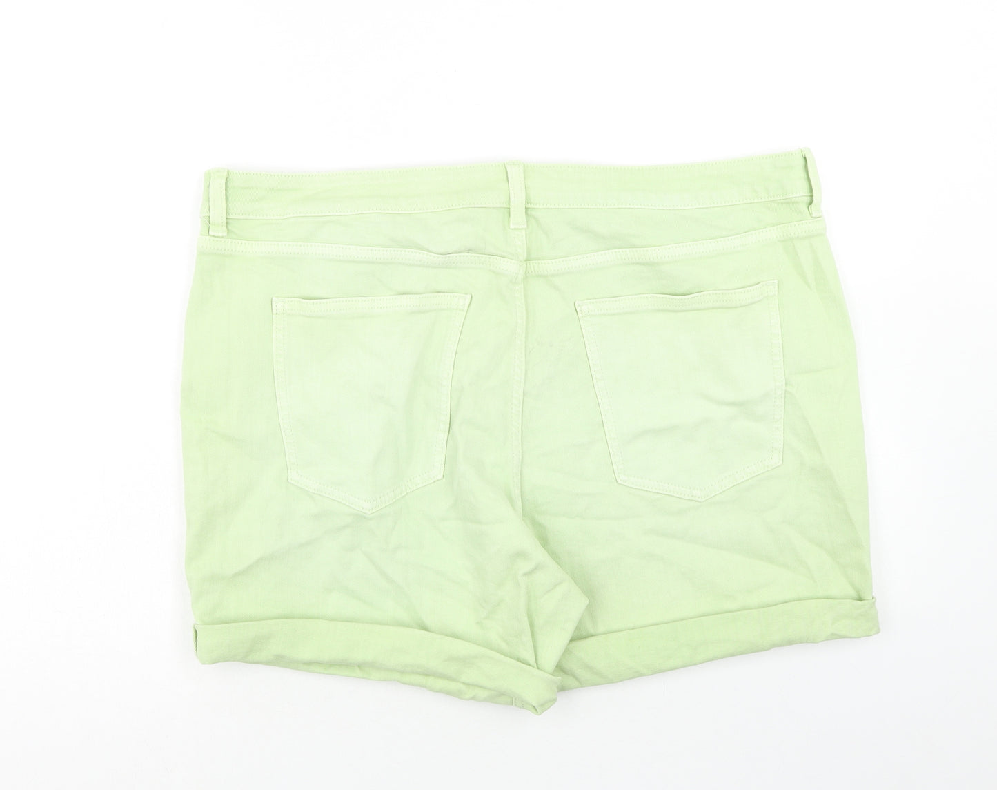 Marks and Spencer Womens Green Cotton Boyfriend Shorts Size 22 Regular Zip