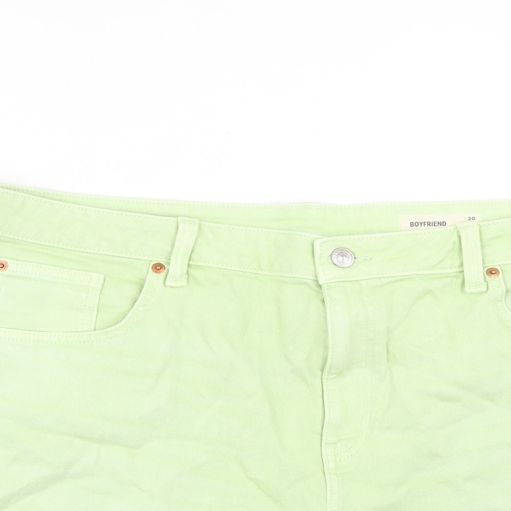 Marks and Spencer Womens Green Cotton Boyfriend Shorts Size 22 Regular Zip