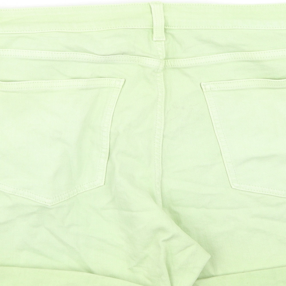 Marks and Spencer Womens Green Cotton Boyfriend Shorts Size 22 Regular Zip