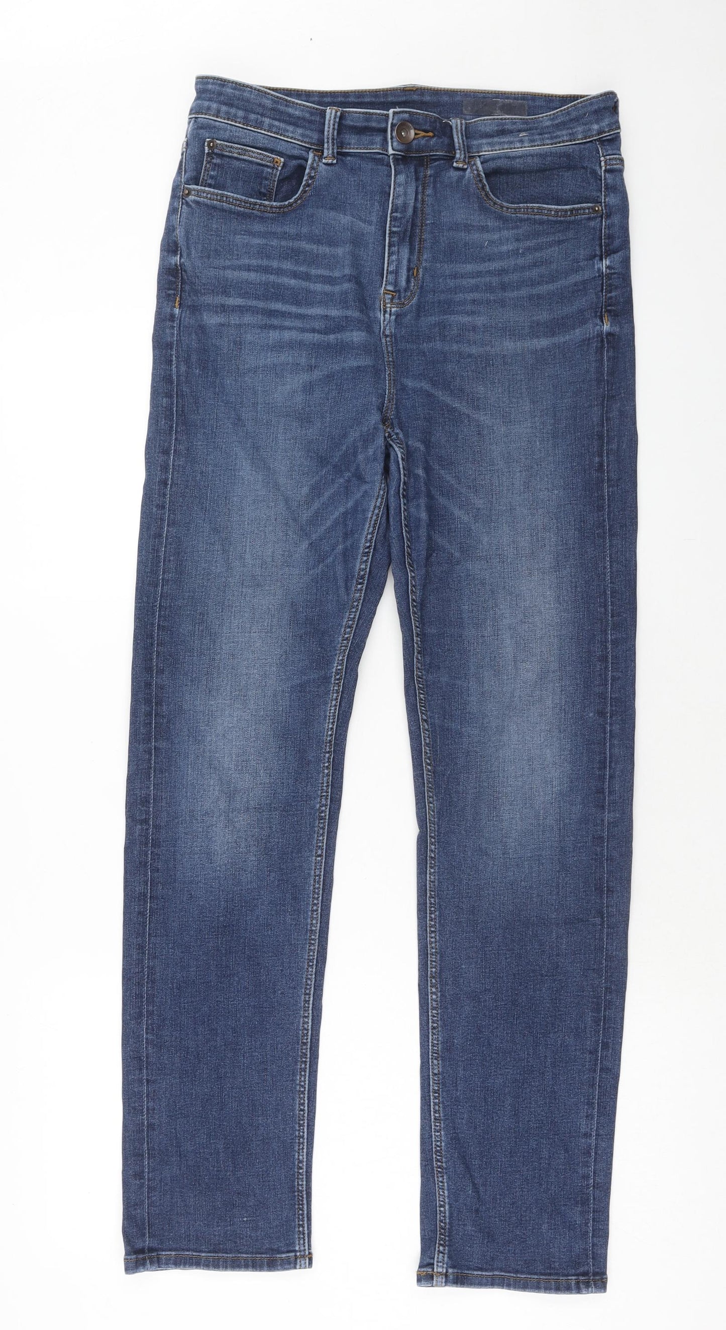 Marks and Spencer Womens Blue Cotton Straight Jeans Size 30 in Regular Zip
