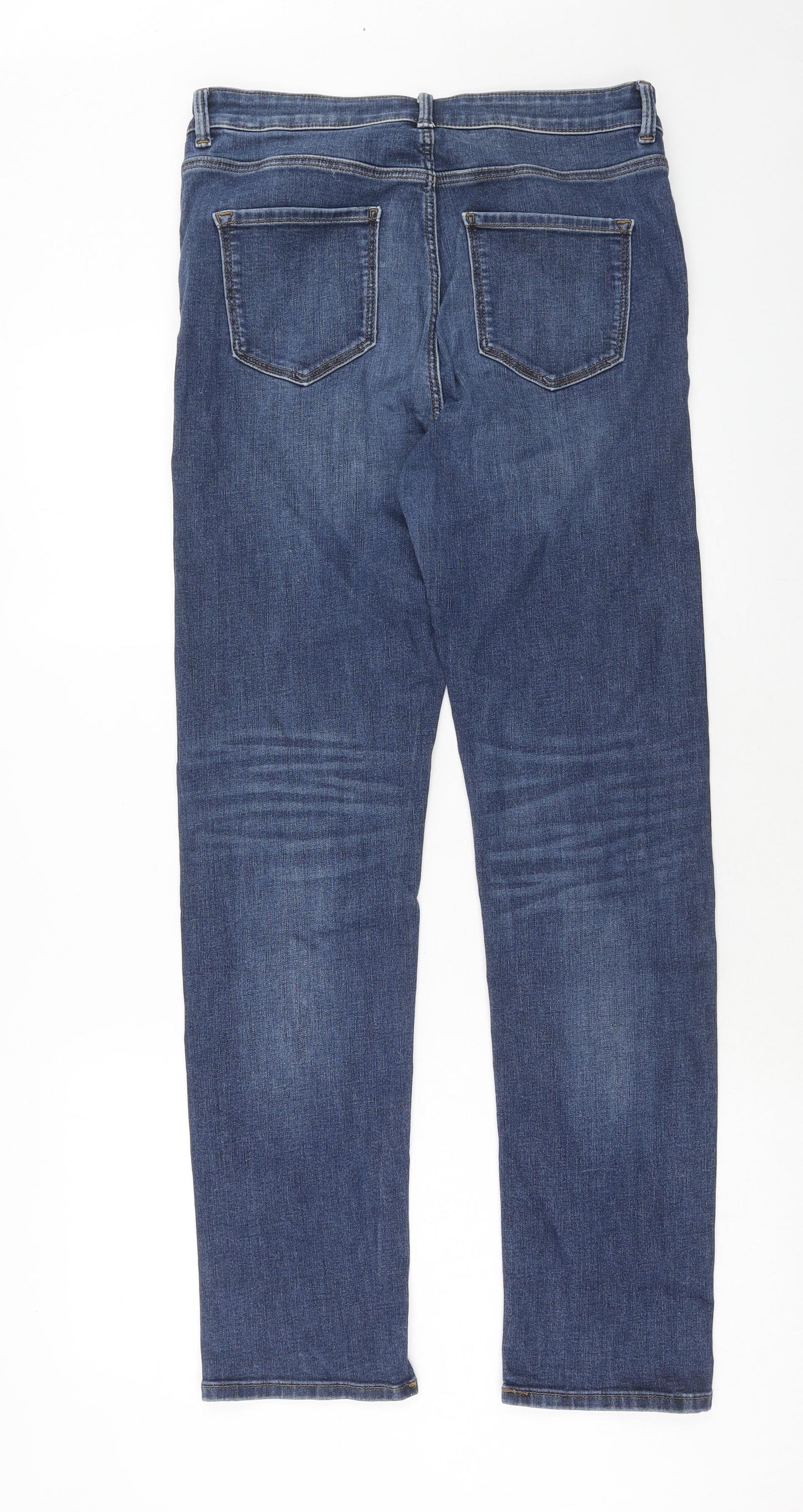 Marks and Spencer Womens Blue Cotton Straight Jeans Size 30 in Regular Zip