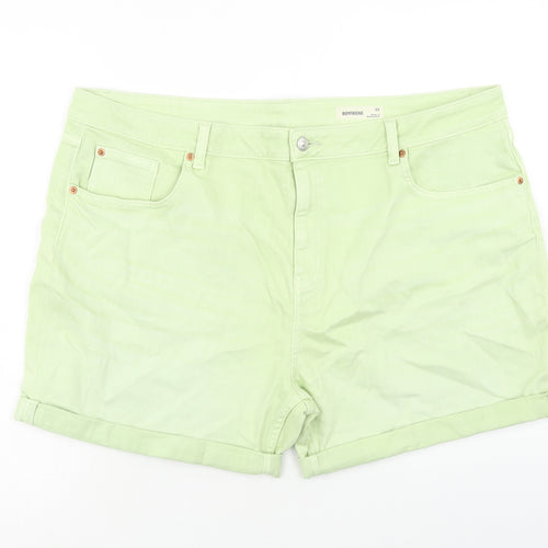 Marks and Spencer Womens Green Cotton Boyfriend Shorts Size 22 Regular Zip
