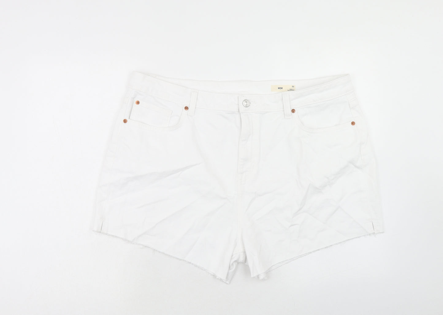 Marks and Spencer Womens White Cotton Mom Shorts Size 22 Regular Zip