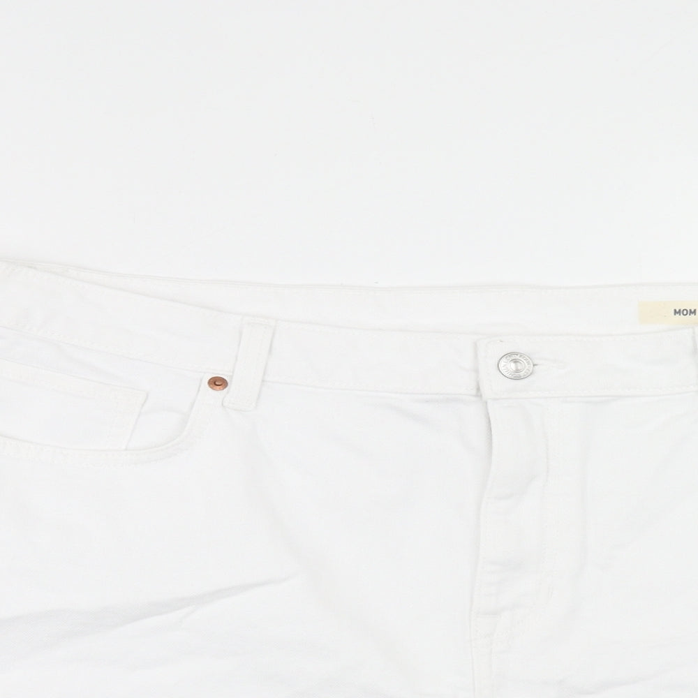 Marks and Spencer Womens White Cotton Mom Shorts Size 22 Regular Zip