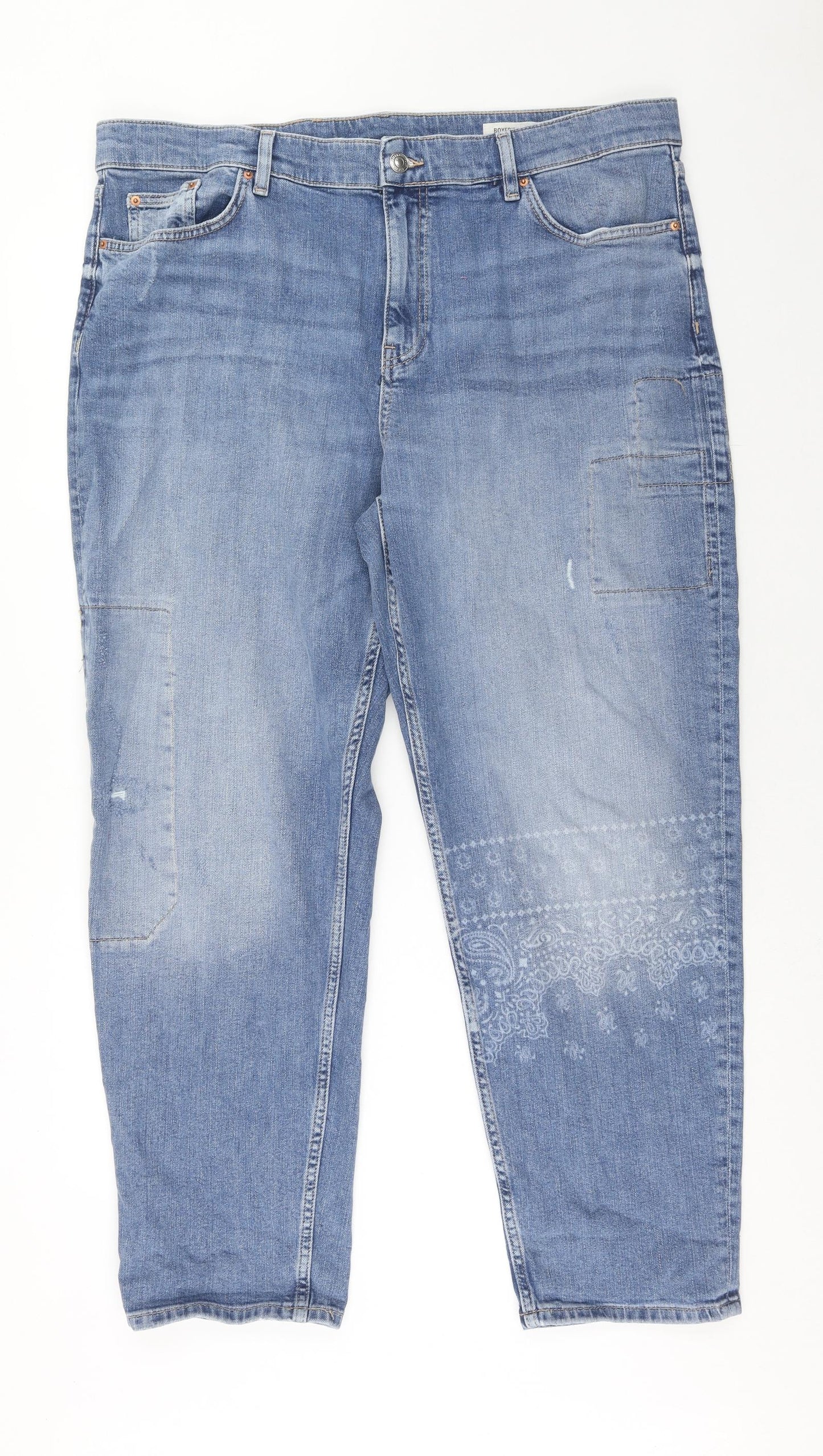 Marks and Spencer Womens Blue Cotton Boyfriend Jeans Size 20 Regular Zip