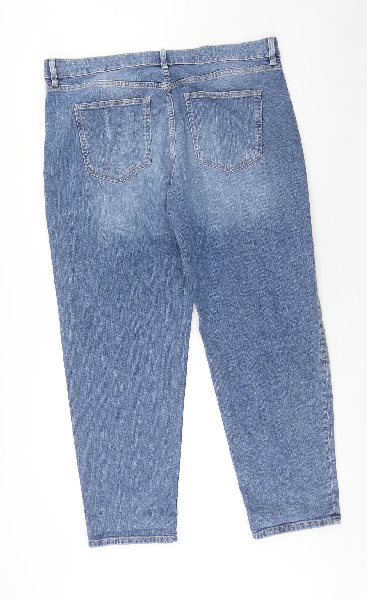 Marks and Spencer Womens Blue Cotton Boyfriend Jeans Size 20 Regular Zip