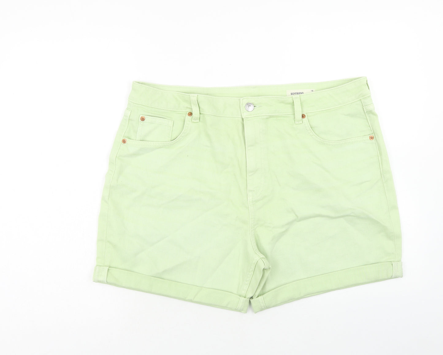Marks and Spencer Womens Green Cotton Boyfriend Shorts Size 18 Regular Zip