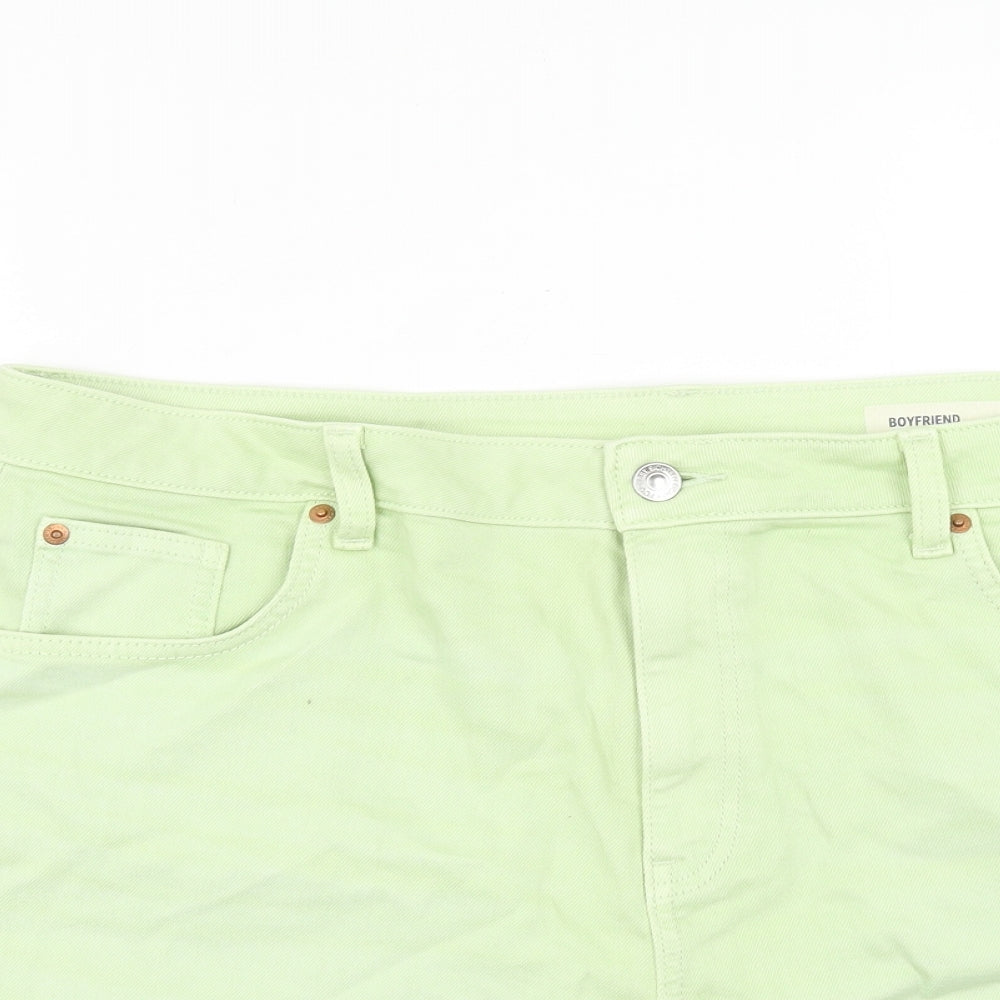 Marks and Spencer Womens Green Cotton Boyfriend Shorts Size 18 Regular Zip