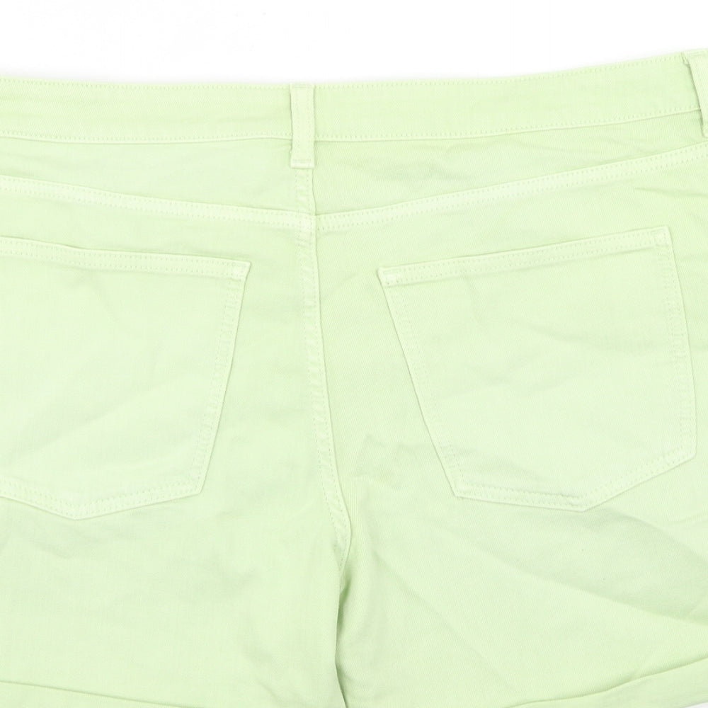 Marks and Spencer Womens Green Cotton Boyfriend Shorts Size 18 Regular Zip